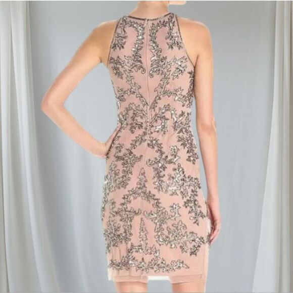 Adrianna Papell Embellished Chiffon Sheath Cocktail Dress Size 8 - Picture 3 of 16